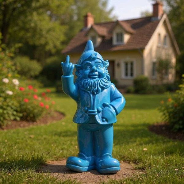 Nain de jardin en résine doigt d'honneur 7 x 8 x 20 cm - STOOBZ