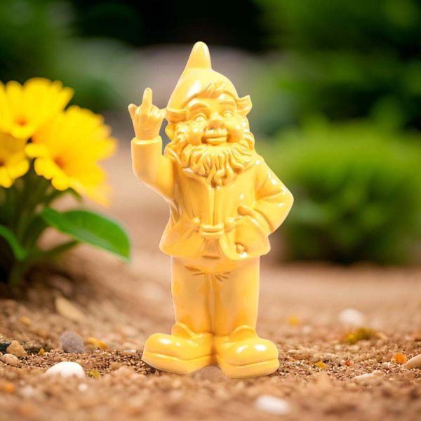 Nain de jardin en résine doigt d'honneur 7 x 8 x 20 cm - STOOBZ