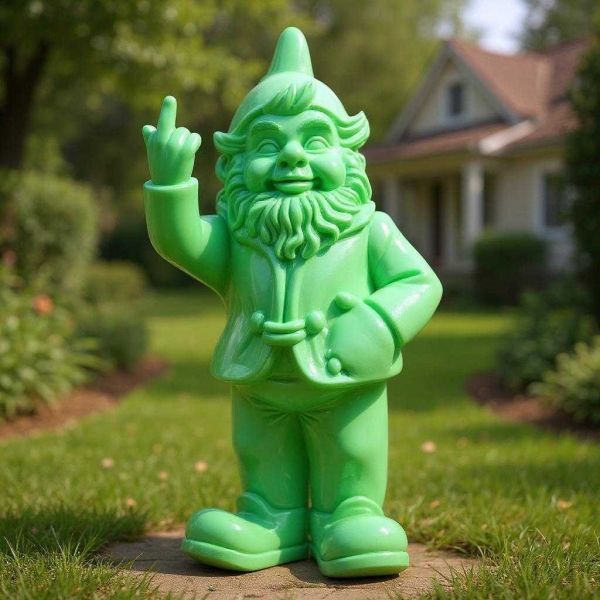Nain de jardin en résine doigt d'honneur 7 x 8 x 20 cm - STOOBZ
