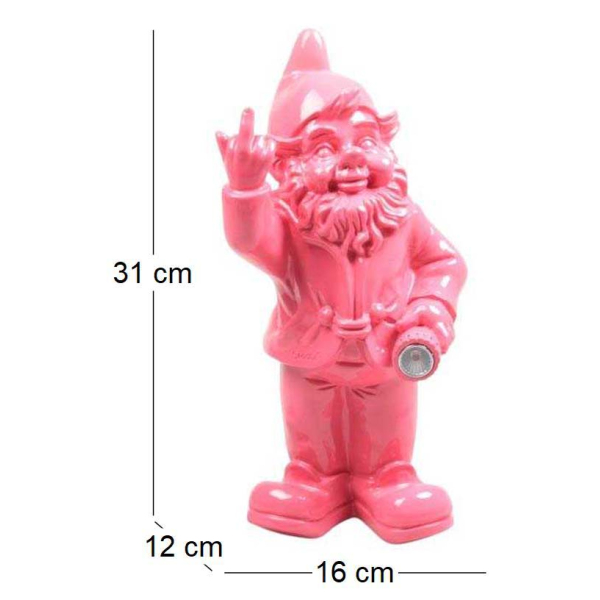 Nain de jardin en résine F*ck avec éclairage solaire 16 x 12 x 31 cm - IMH-0424