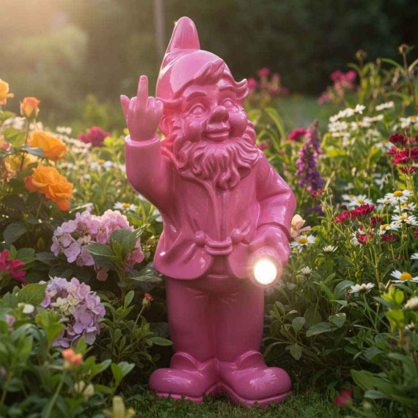 Nain de jardin en résine F*ck avec éclairage solaire 16 x 12 x 31 cm - STOOBZ