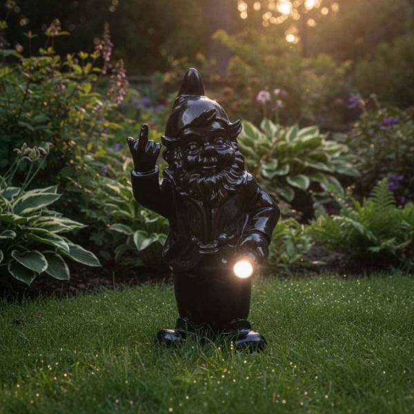 Nain de jardin en résine F*ck avec éclairage solaire 16 x 12 x 31 cm - STOOBZ