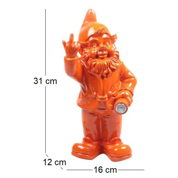 Nain de jardin en résine F*ck avec éclairage solaire 16 x 12 x 31 cm - IMH-0423