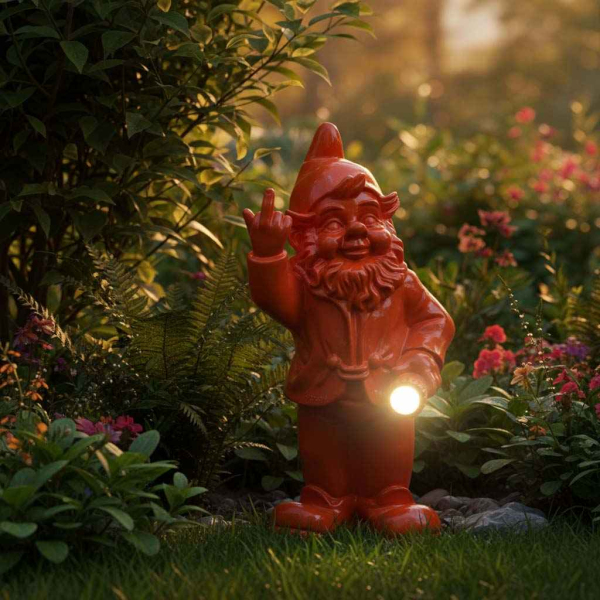 Nain de jardin en résine F*ck avec éclairage solaire 16 x 12 x 31 cm - STOOBZ