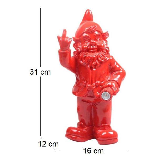 Nain de jardin en résine F*ck avec éclairage solaire 16 x 12 x 31 cm - IMH-0421