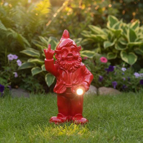 Nain de jardin en résine F*ck avec éclairage solaire 16 x 12 x 31 cm - STOOBZ