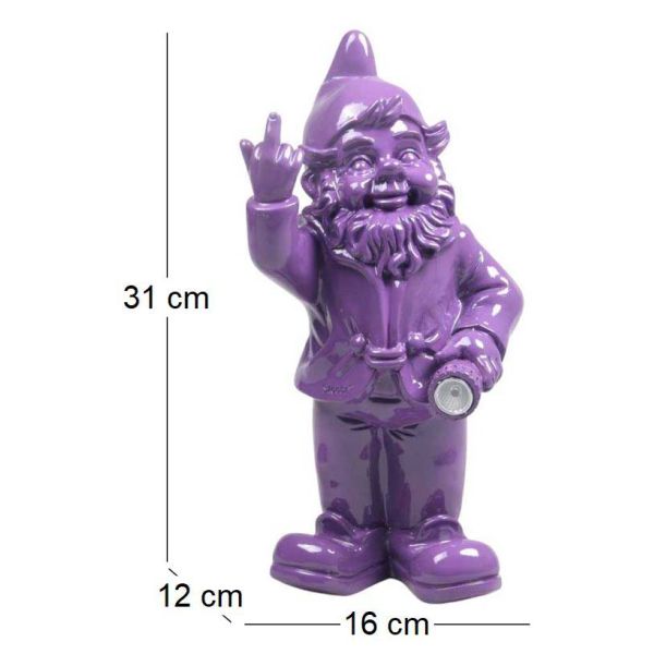 Nain de jardin en résine F*ck avec éclairage solaire 16 x 12 x 31 cm - IMH-0422