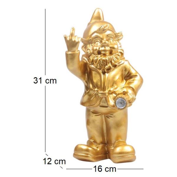 Nain de jardin en résine F*ck avec éclairage solaire 16 x 12 x 31 cm - IMH-0214