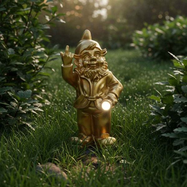 Nain de jardin en résine F*ck avec éclairage solaire 16 x 12 x 31 cm - STOOBZ