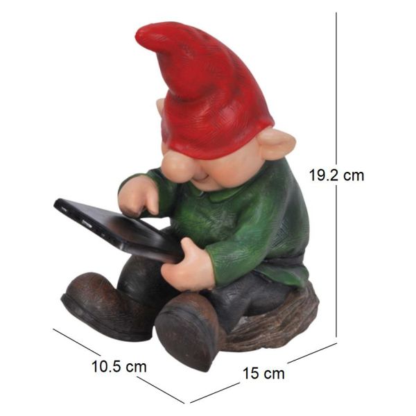 Nain de jardin avec tablette en résine 19 cm - VID-0134