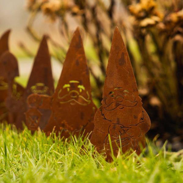 Nains de jardin en métal rouillé sur pic (Lot de 4) - 7