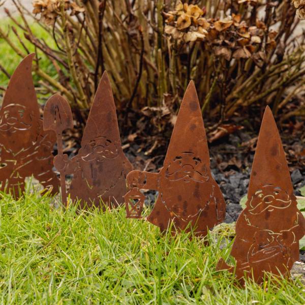 Nains de jardin en métal rouillé sur pic (Lot de 4) - 8