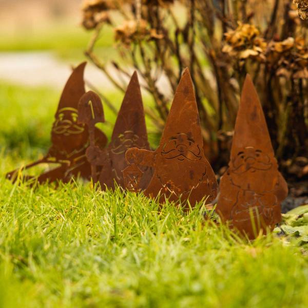Nains de jardin en métal rouillé sur pic (Lot de 4) - ESSCHERT DESIGN