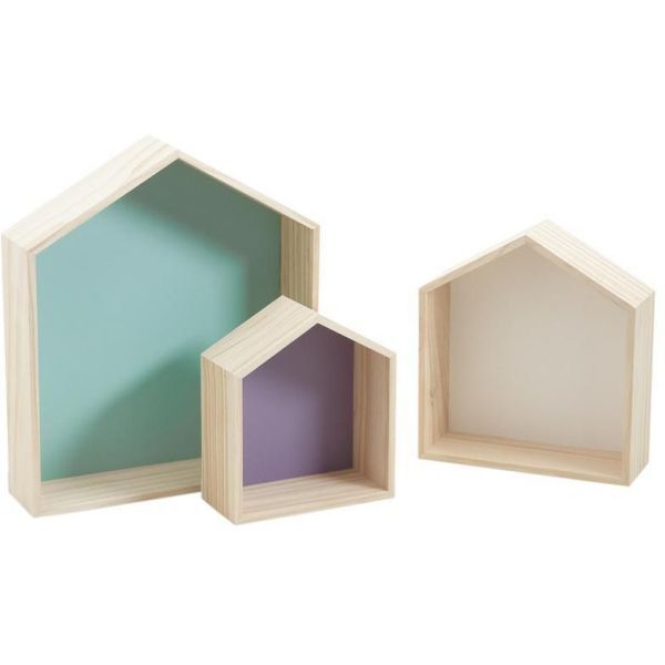 Niches murales maisonnettes colorées (Lot de 3)