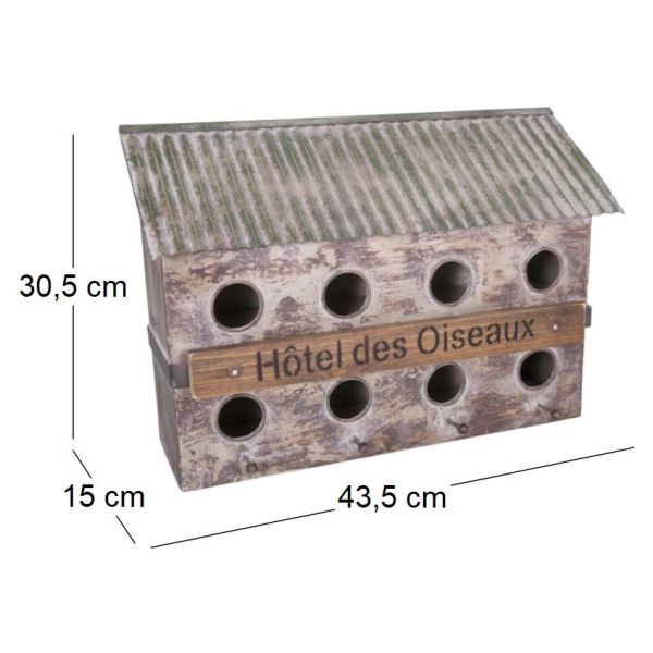 Nichoir 8 oiseaux en fer et sapin Hôtel des oiseaux - ANT-0631