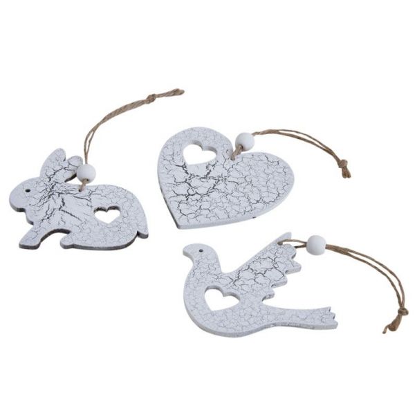 Objets déco à suspendre en bois craquelé (Lot de 3)