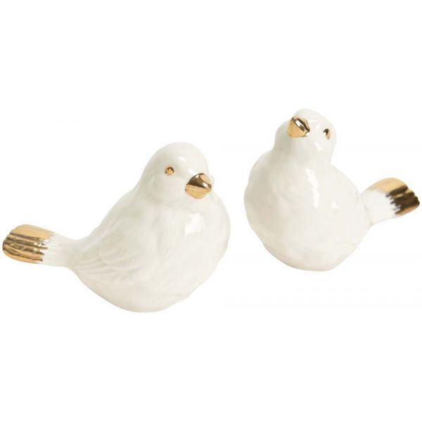 Oiseau blanc et doré en céramique (Lot de 2)