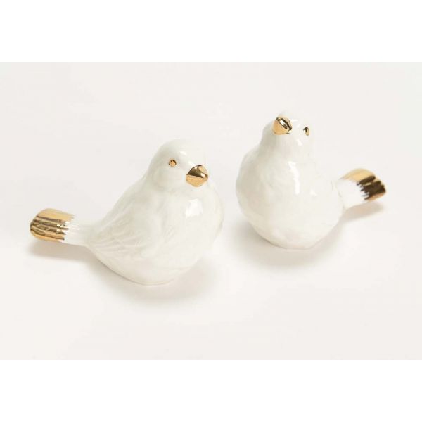 Oiseau blanc et doré en céramique (Lot de 2) - AMADEUS