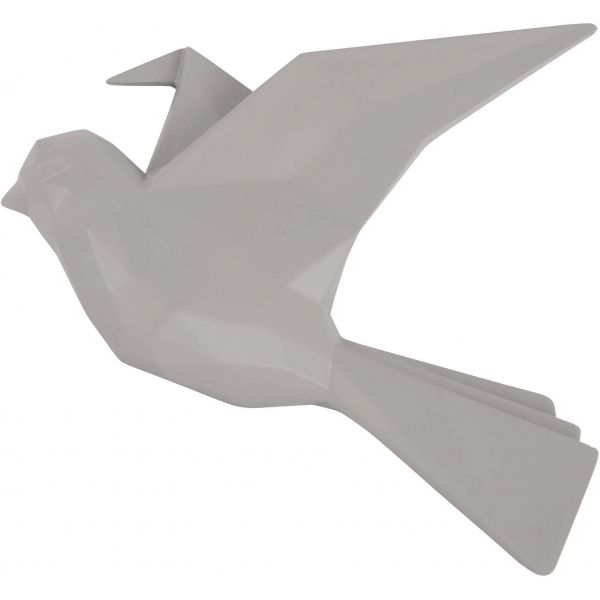 Oiseau fixation murale en résine gris mat origami