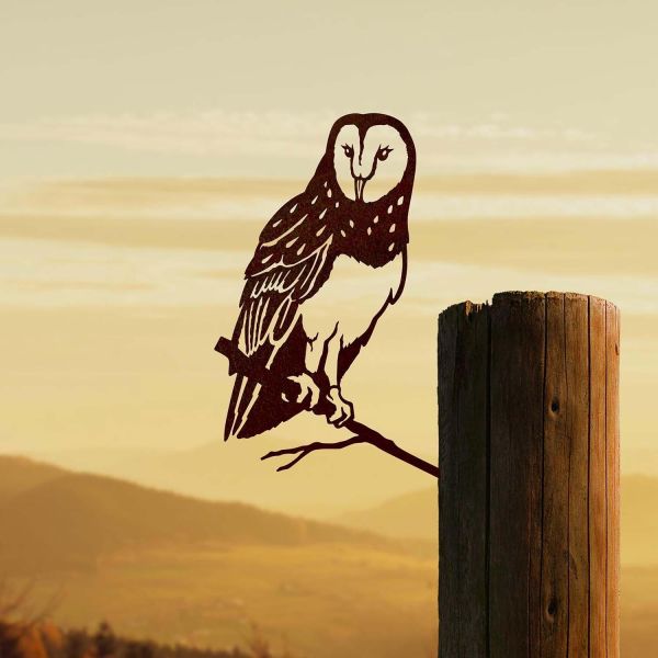 Oiseau sur pique chouette effraie en acier corten - 5