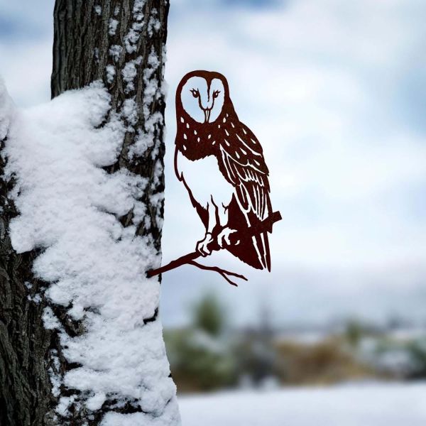 Oiseau sur pique chouette effraie en acier corten - METALBIRD