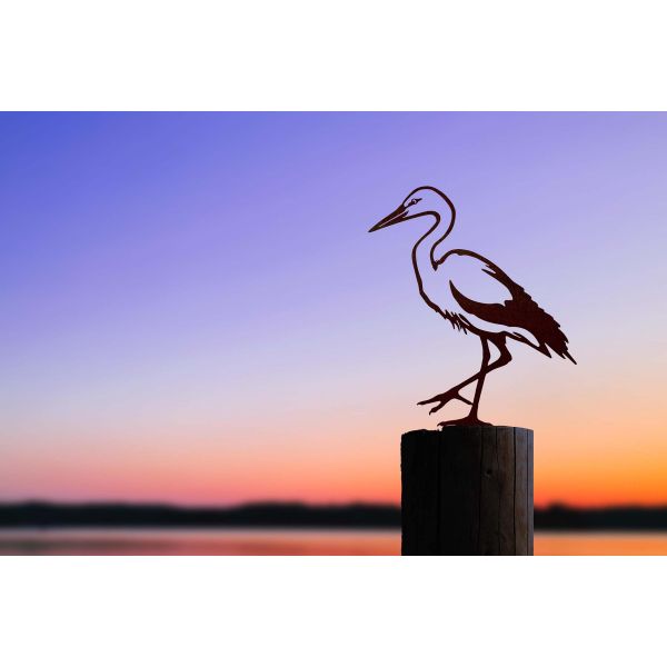 Oiseau sur pique cigogne blanche en acier corten - METALBIRD