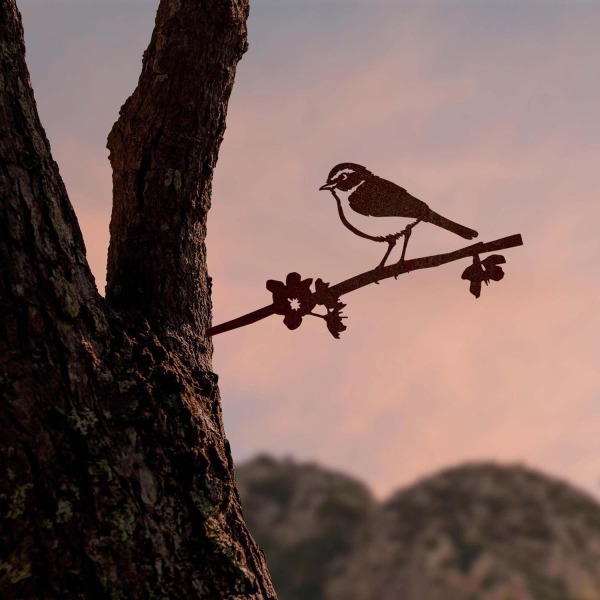 Oiseau sur pique pouillot des canaris en acier corten - METALBIRD