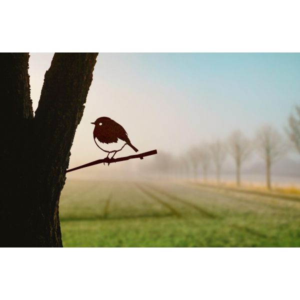 Oiseau à planter rouge gorge en acier corten - METALBIRD