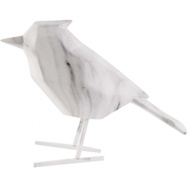 Oiseau en résine blanc effet marbre Origami - PT