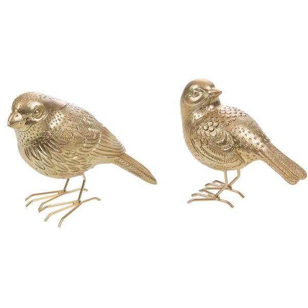 Oiseaux décoratifs dorés en polyrésine (Lot de 2)