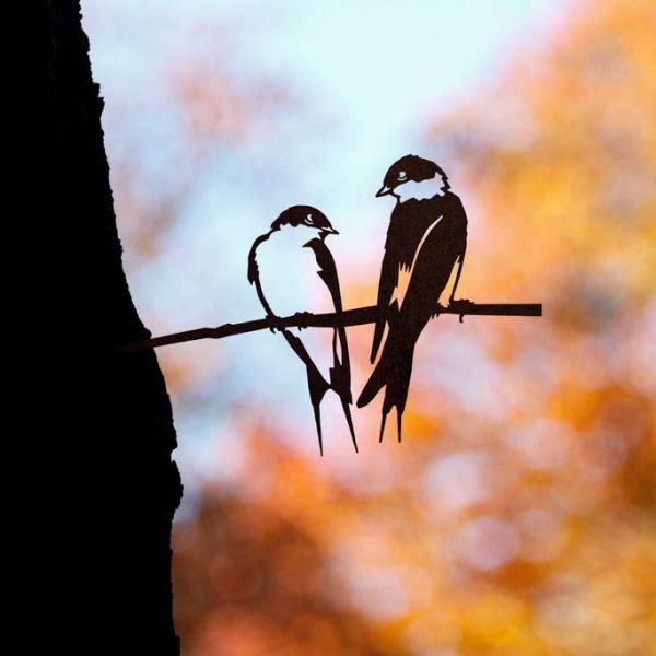 Oiseaux sur pique couple d'hirondelles en acier corten - METALBIRD