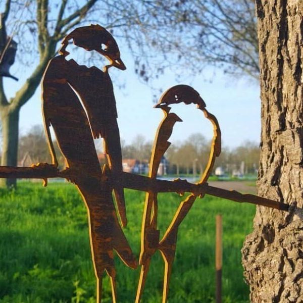 Oiseaux sur pique couple d'hirondelles en acier corten - 42,90