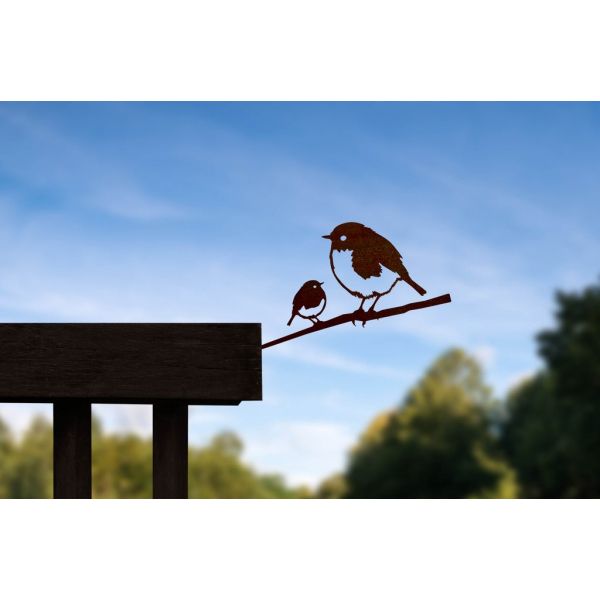 Oiseaux sur pique couple de rouge-gorge en acier corten - METALBIRD