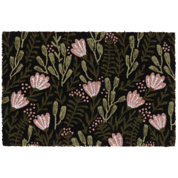 Paillasson en fibres de coco floral noir