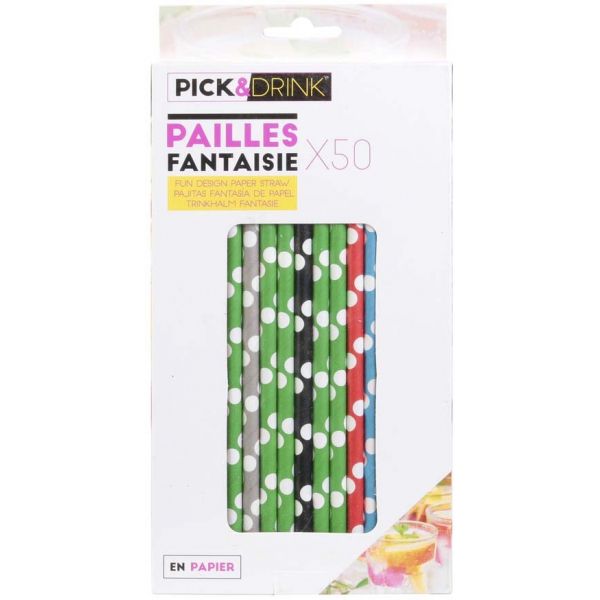 Pailles imprimées fantaisies en papier (Lot de 50) - PICK & DRINK