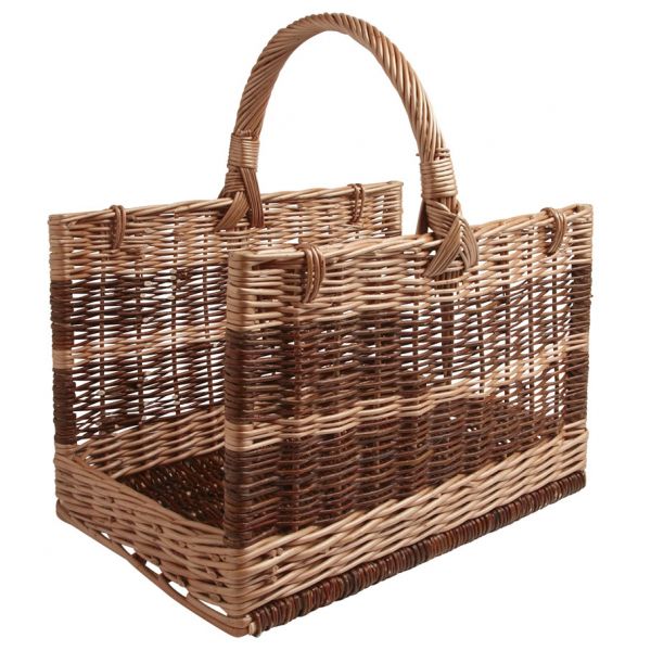 Panier à bûches en osier brut et buff