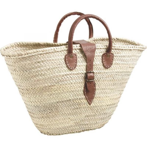 Panier couffin avec poignées et fermeture cuir