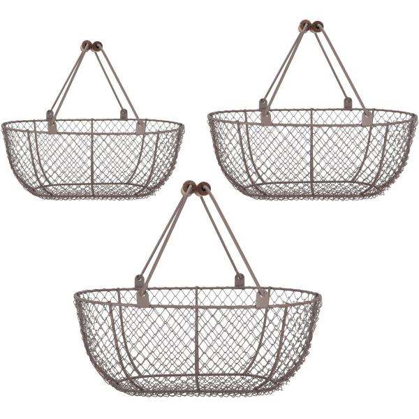 Panier fil de fer brun antique (Lot de 3)