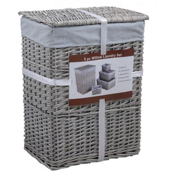 Panier à linge avec corbeilles en éclisse grise (Lot de 5) - AUBRY GASPARD