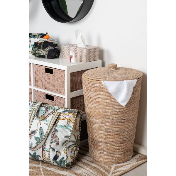 Panier à linge en rotin patiné blanc - AUBRY GASPARD