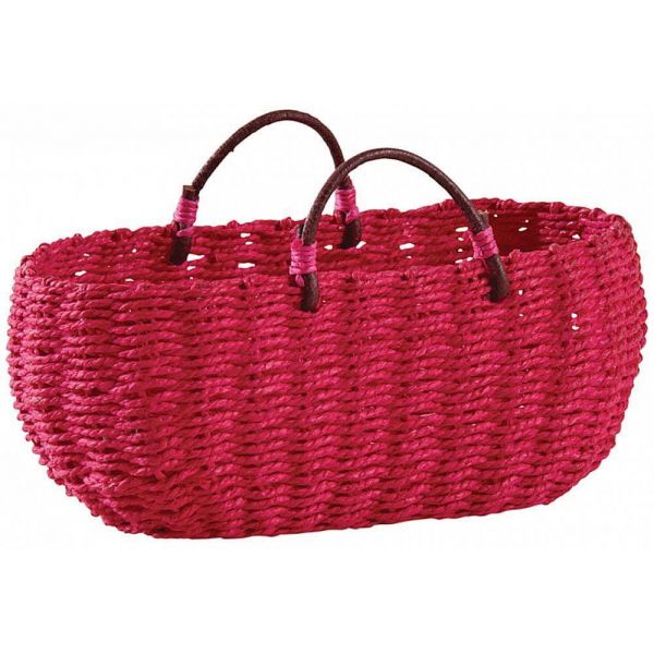 Panier ovale en jonc fuchsia