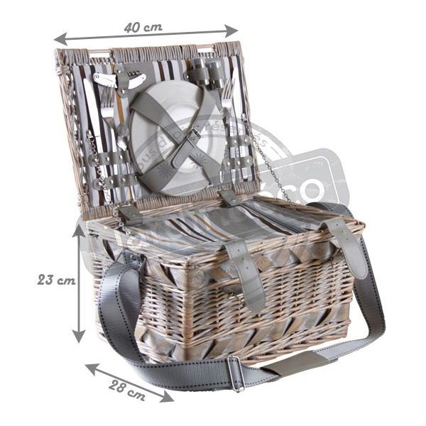 Panier pique-nique 2 couverts en osier blanchi - 10