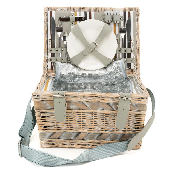 Panier pique-nique 2 couverts en osier blanchi - 116