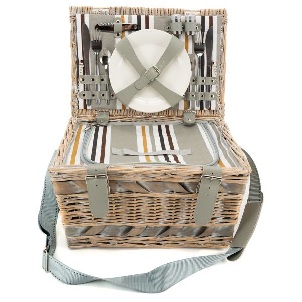 Panier pique-nique 2 couverts en osier blanchi - AUB-2403