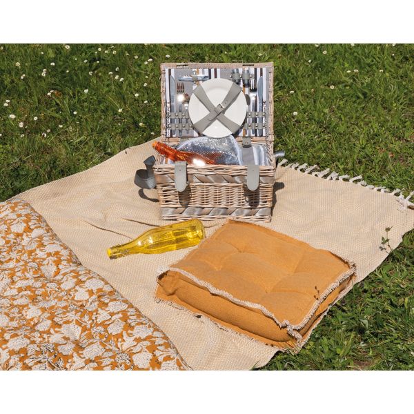 Panier pique-nique 2 couverts en osier blanchi - 9