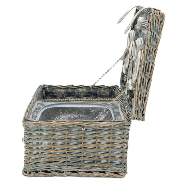 Panier pique-nique 4 couverts en osier gris - 5