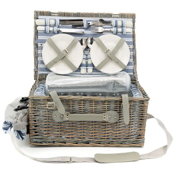 Panier pique-nique osier gris avec compartiment isotherme - AUB-0473