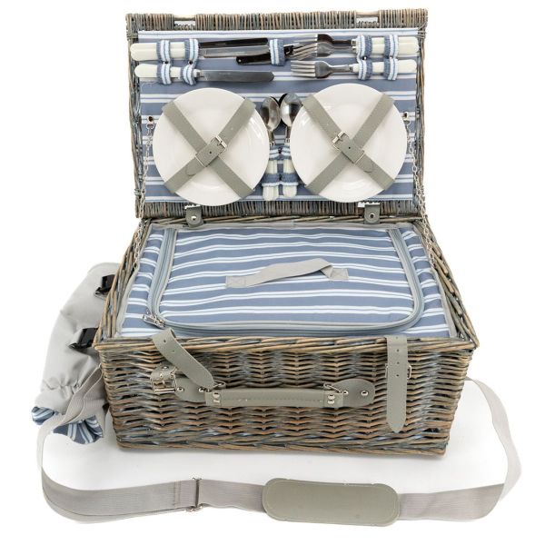 Panier pique-nique osier gris avec compartiment isotherme - 7