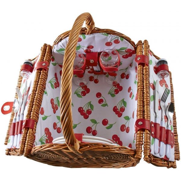 Panier pique-nique rond en osier clair 2 couvert Cerise - AUB-3750