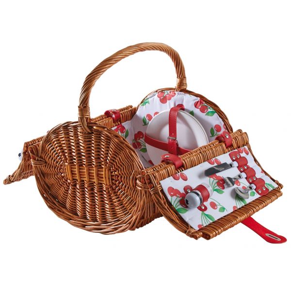 Panier pique-nique rond en osier clair 2 couvert Cerise - 113